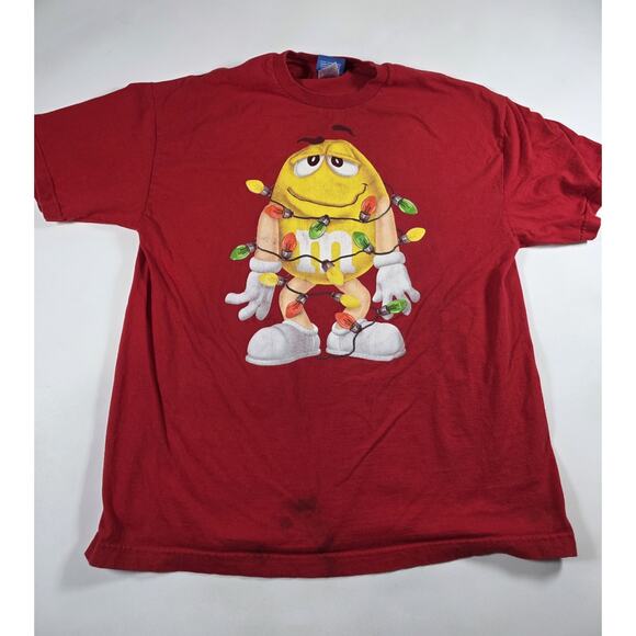 Vintage M&Ms Shirt Adult XL Red Yellow Cotton Christmas T Mens Retro - Picture 1 of 4